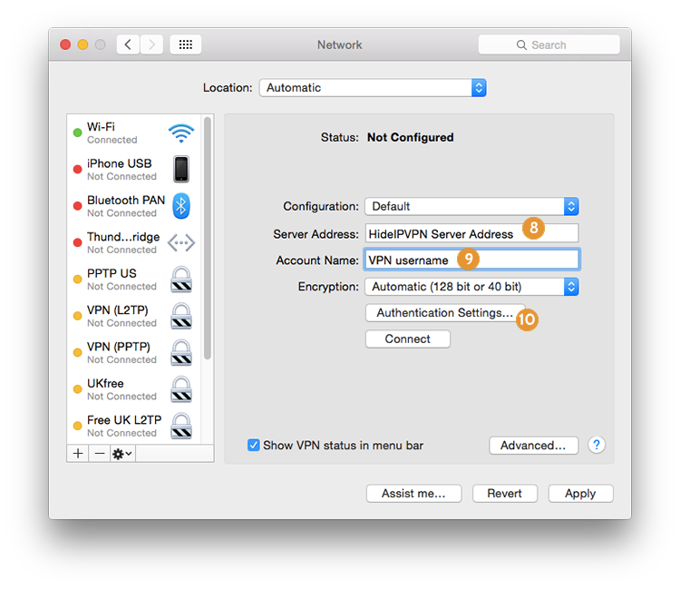 setup PPTP on Mac OS X