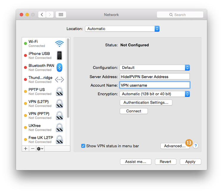 setup PPTP on Mac OS X