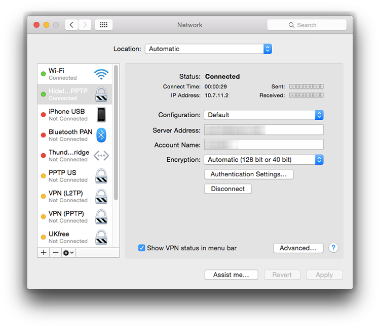 setup PPTP on Mac OS X