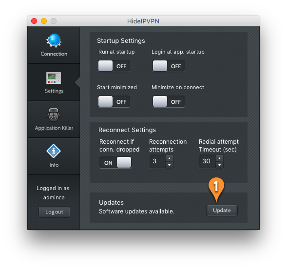 HideIPVPN software for Mac OS X