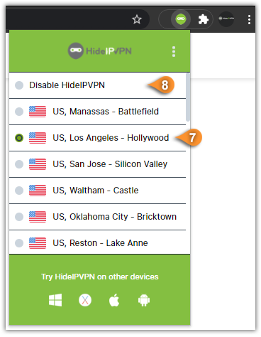 hideipvpn chrome extension servers