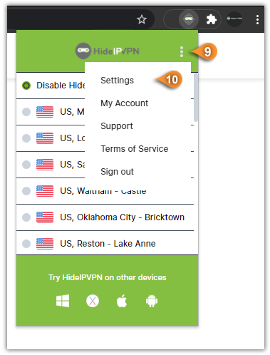 hideipvpn chrome extension settings