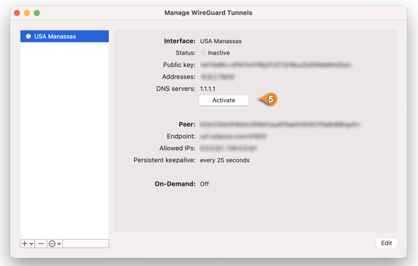 wireguard macos activate connection