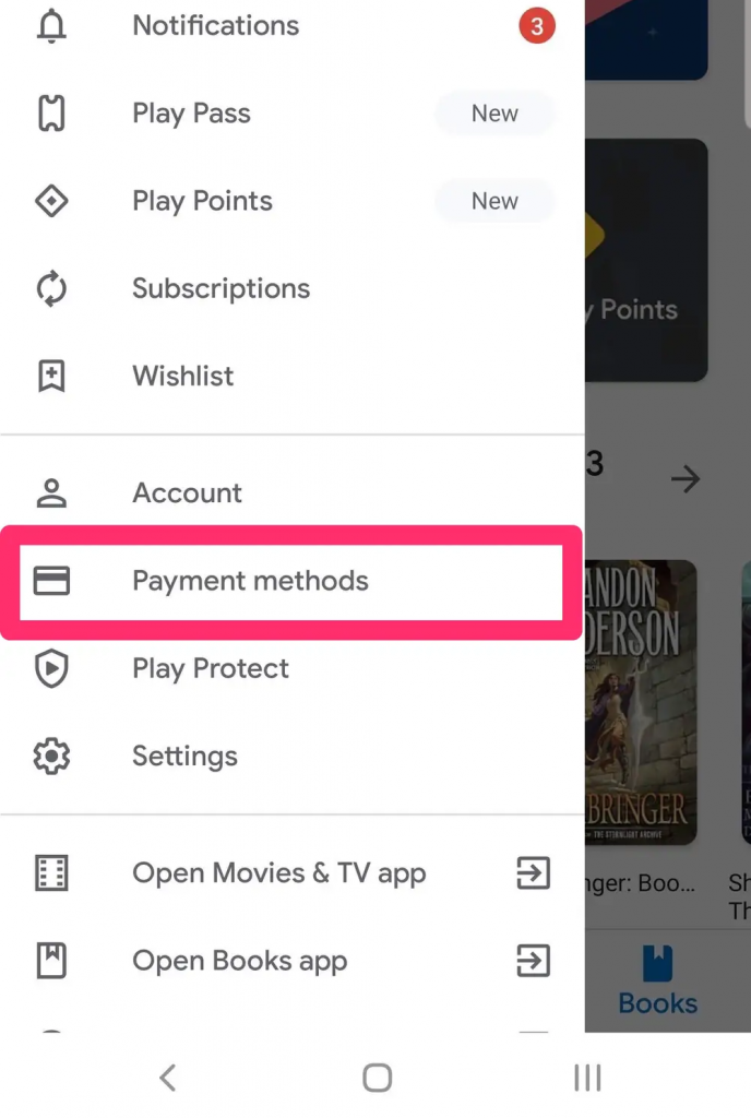 remove payment methods google play store account