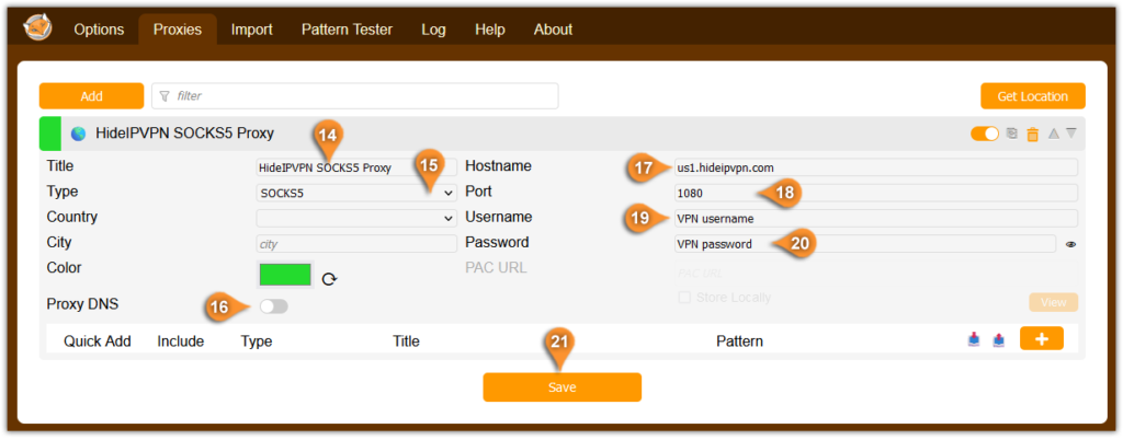 Configuración de SOCKS5 de hideipvpn 9